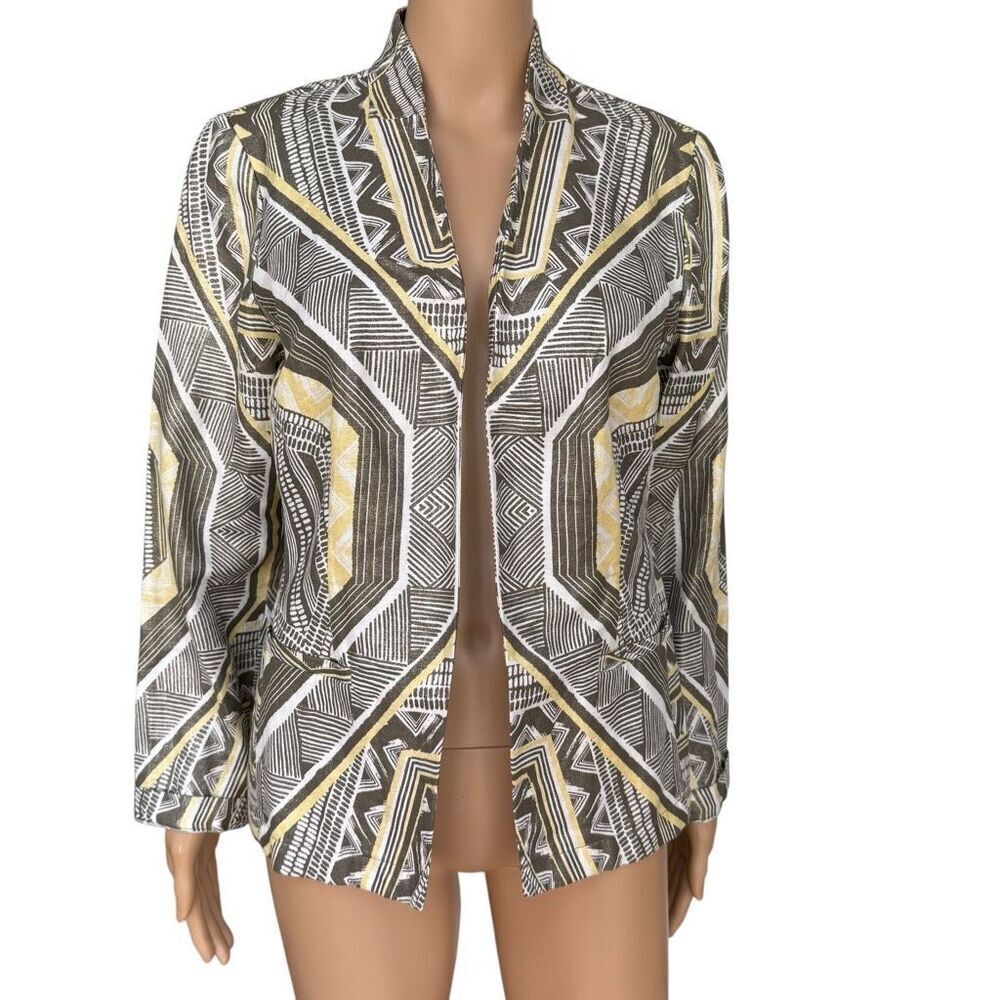 Chico's Heidi geometric print linen blend open-front cardigan jacket size S